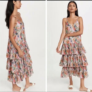 Rhode Vena colorful tiered ruffle midi dress size large